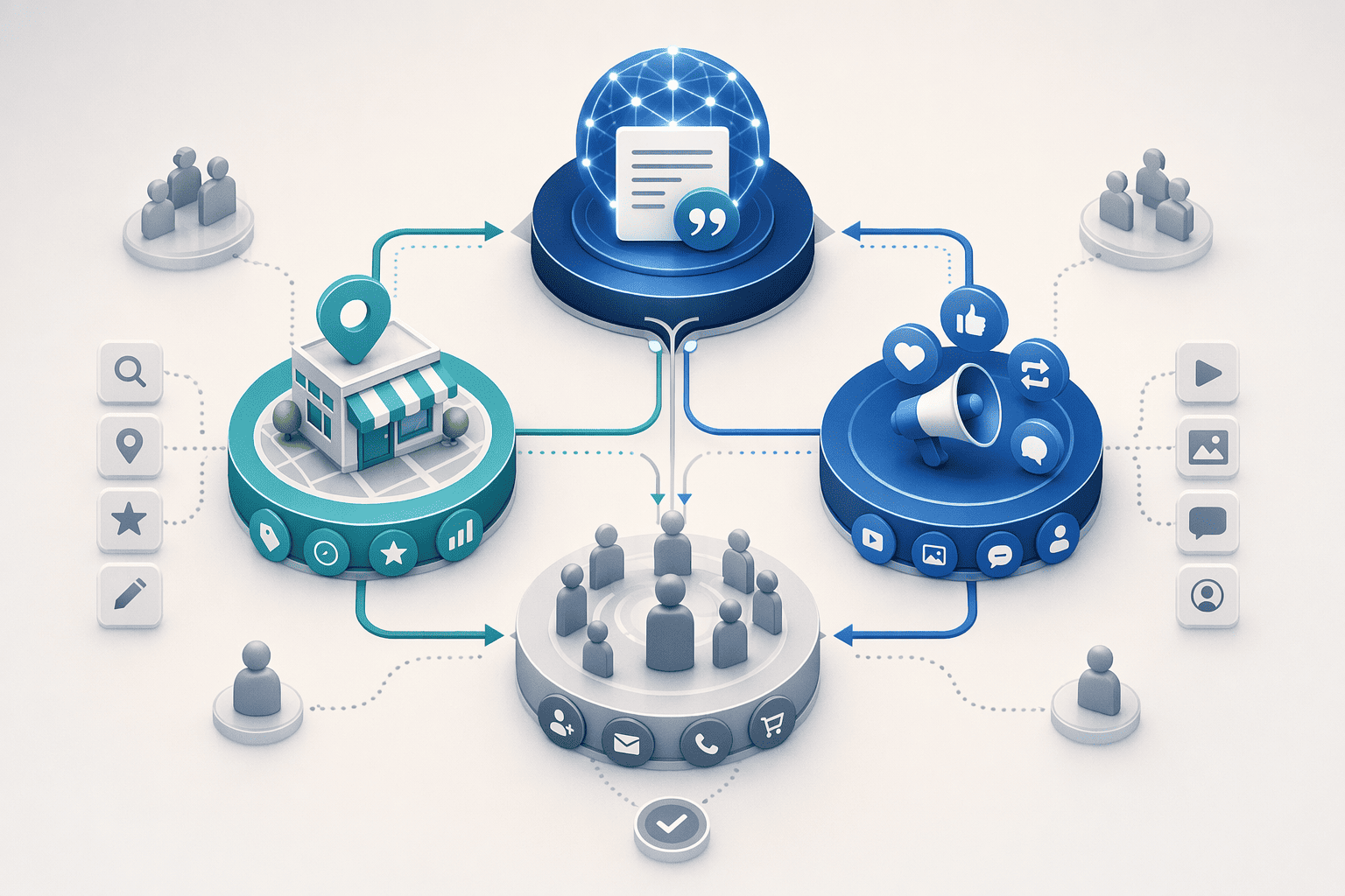 Illustration for: 対応範囲で比較:AIO/LLMO対策・GBP運用・SNS連携の有無